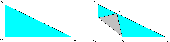 Right triangle ABC; folded so that C lies on AB.